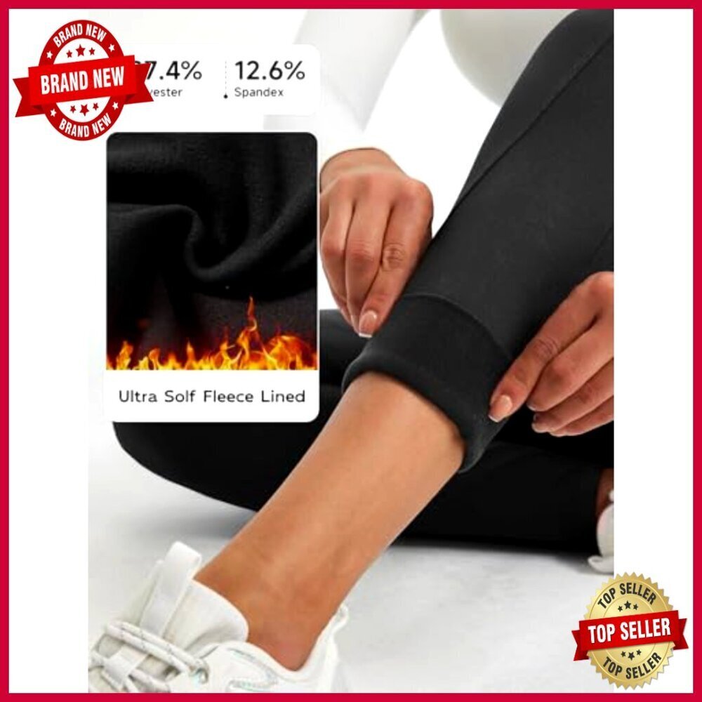 Fleece Lined Thermal Leggings High Waisted Cross Pockets Winter Warm Active - Picture 3 of 7